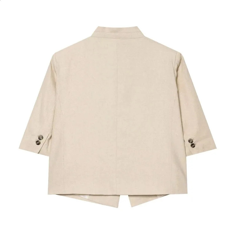ZHIO 2026 Summer Arrival Womens Simple Casual Notch Lapel Linen Blend Short Sleeve Blazer Jacket 260626 - view 3