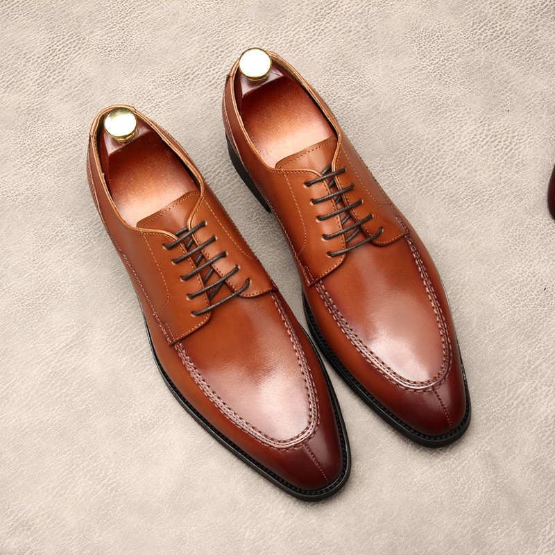 Men Genuine Leather Oxford Shoes Hand Polished Pointed Toe Business Formal Dress Shoes Luxury Wedding Leather Shoes For Male Office Party Footwear