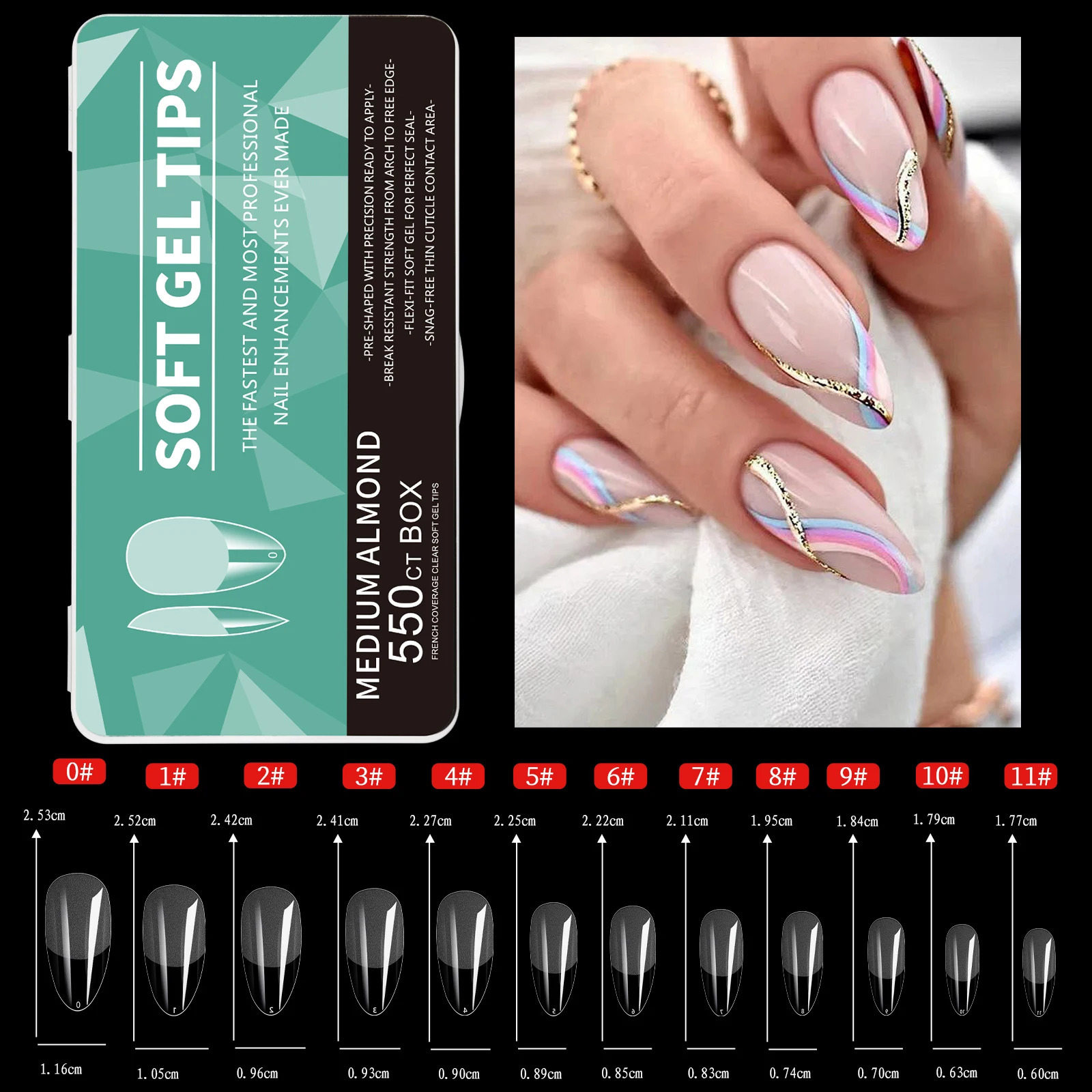 550pcs Soft Gel Nail Tips Medium Short Almond Coffin Stiletto Full Cover Press on Nails Half Matte Acrylic DIY Extension Tools 260626 - view 3
