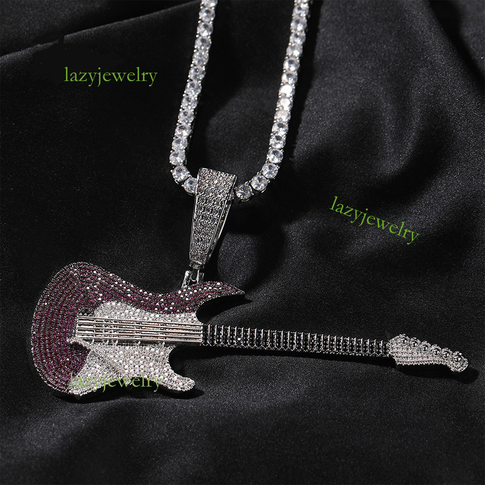 Hip hop new full diamond VVS Moissanite rock personality jazz guitar pendant men's fashion trend street feeling handsome daily wear