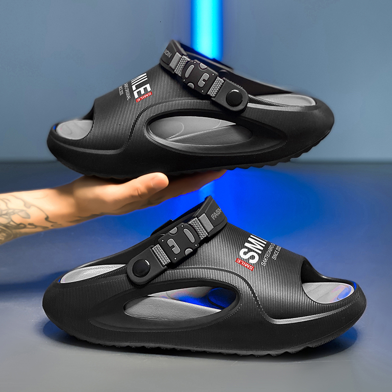 Men Hollow Cutout Platform Sport Slides Adjustable Buckle Heel Strap Soft EVA Thick Cushion Anti Slip Open Toe Beach Shower Casual Slippers - view 4