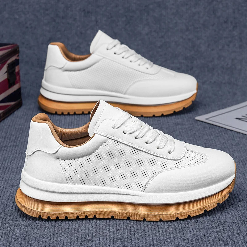 Spring Summer Genuine Leather Leisure Style Breathable Mens Casual Shoes Round Toe Lace Up Platform Cowhide Sneakers 260626 - view 4