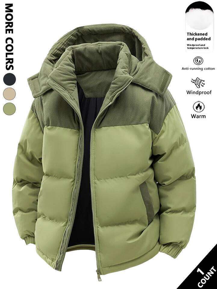 Men's Hooded Cotton Jacket, Thickeneded Warm in Winter, Windproof Cold-Resistant, Simple and Versatile for Work Clothing J260626 - view 4