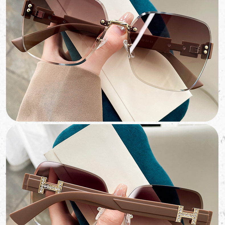 2026 Designer's Popular Luxury Personalized Trend Casual Frameless H Decorative Sunglasses Fashion Trend Ins UV Resistant Sunshade Frameless Sung - view 6
