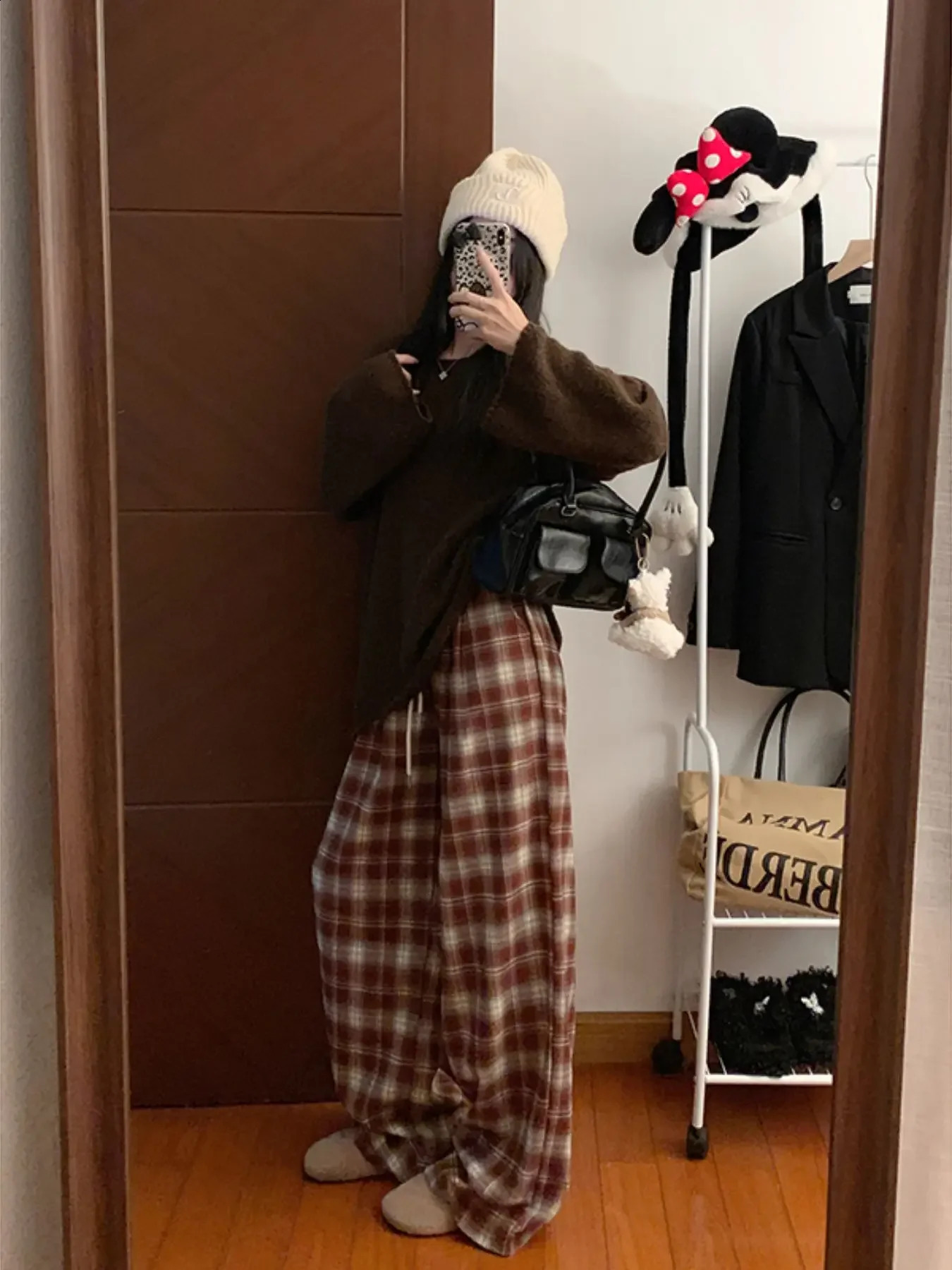 Retro Checked Plus Size Womens Trousers Relaxed Fit Comfortable Y2K Casual Straight Leg Pants SpringAutumn Bottoms 260625 - view 5