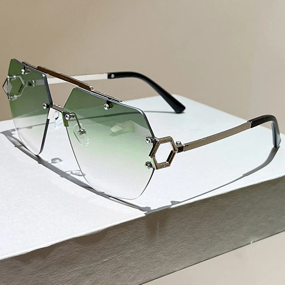 Rimless Oversize Sunglasses Men 2026 Alloy Gradient Casual Shades Women Trendy Double Bridge Outdoor Sun Glasses Uv400 260626