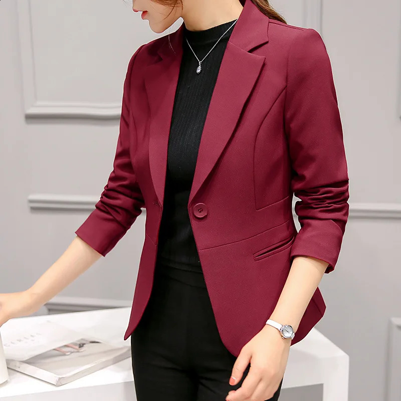 Women Slim One Button Blazers Autumn Spring Female Pocket Long Sleeve Solid Color Korean OL Workwear Business Blazer Coats 260626