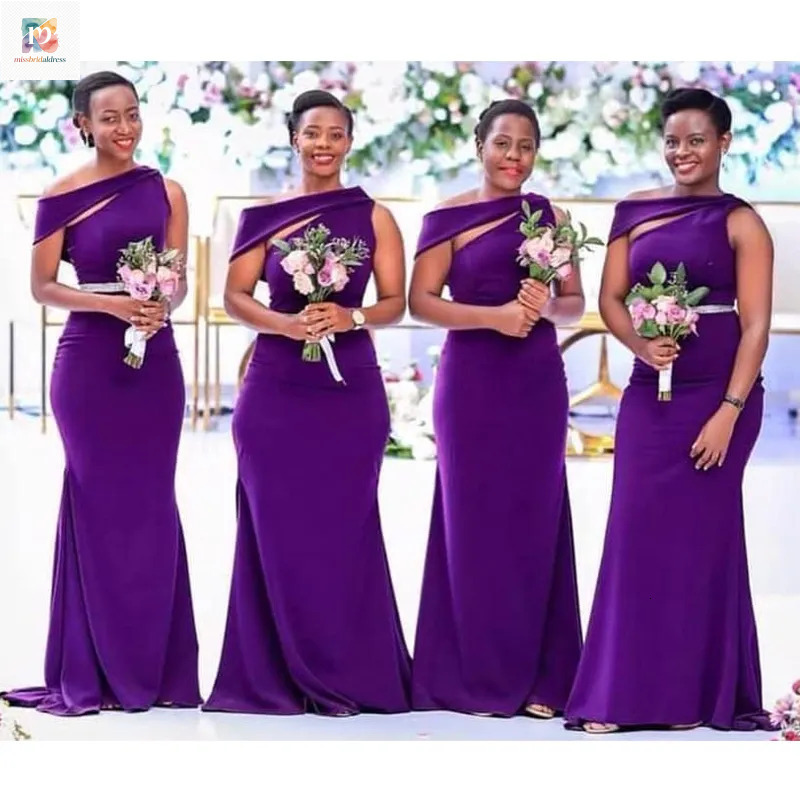 Purple Long Bridesmaid Dresses African Black Girl Women Satin Mermaid Wedding Party Dress Prom Formal Gown Vestidos Custom Mb626