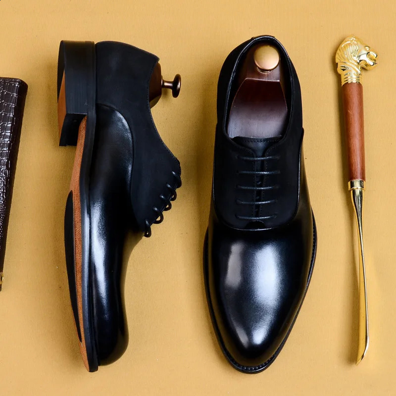 Genuine Cow Leather Brogue Wedding Business Men Casual Flats Vintage Handmade Oxford Shoes For Men Black Burgundy 260626 - view 5