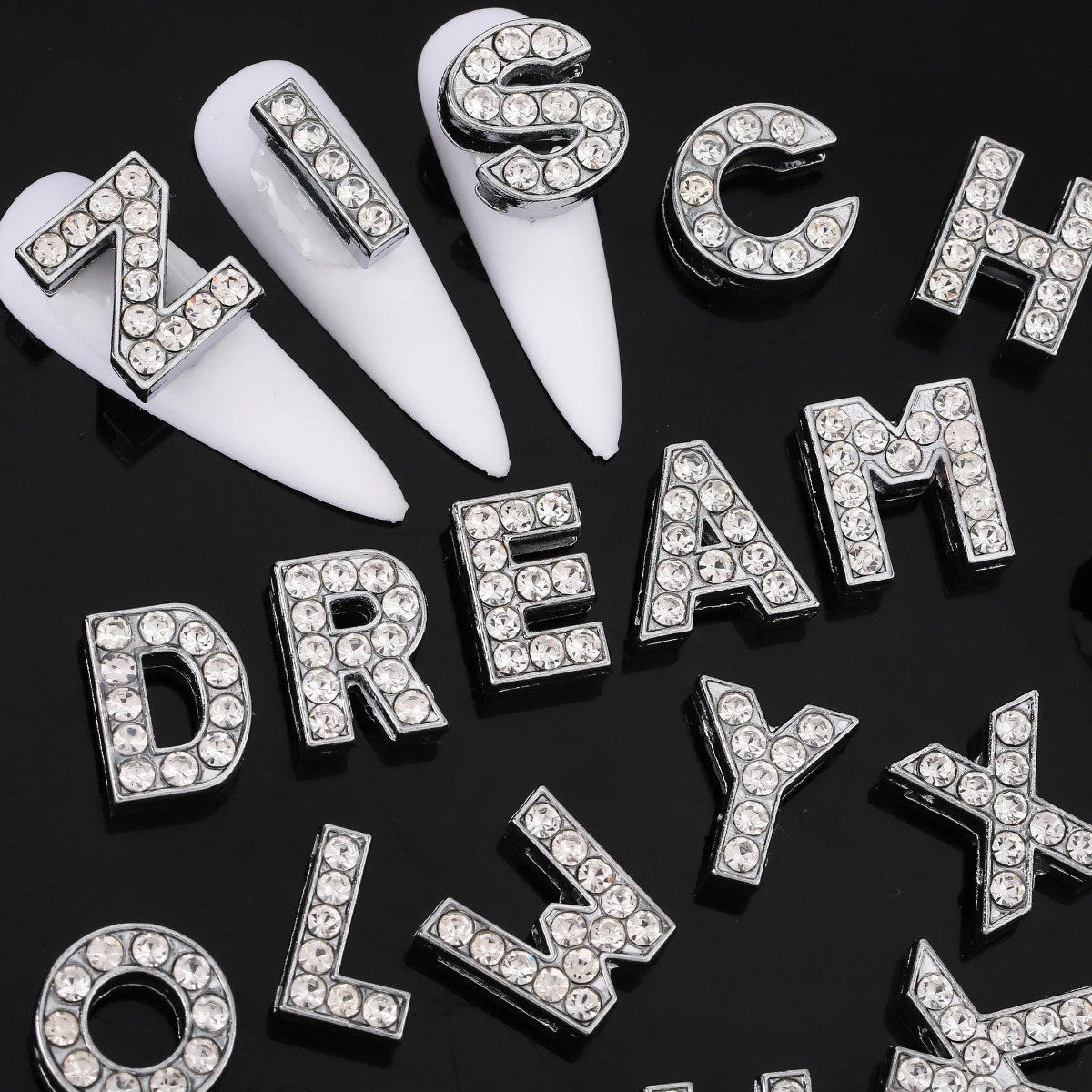 26 pcs / pack European wind rhinestone English letter diy nail decoration y2k metal wind large diy nail accessories 260623 - view 5
