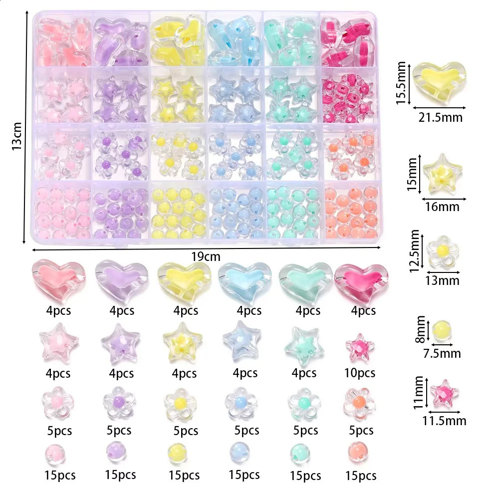 174pcsBox Heart Acrylic Beads Flower Round Spacer Loose Beads Kits for Bracelet Necklace Jewelry Making Accessories 260626 - view 5