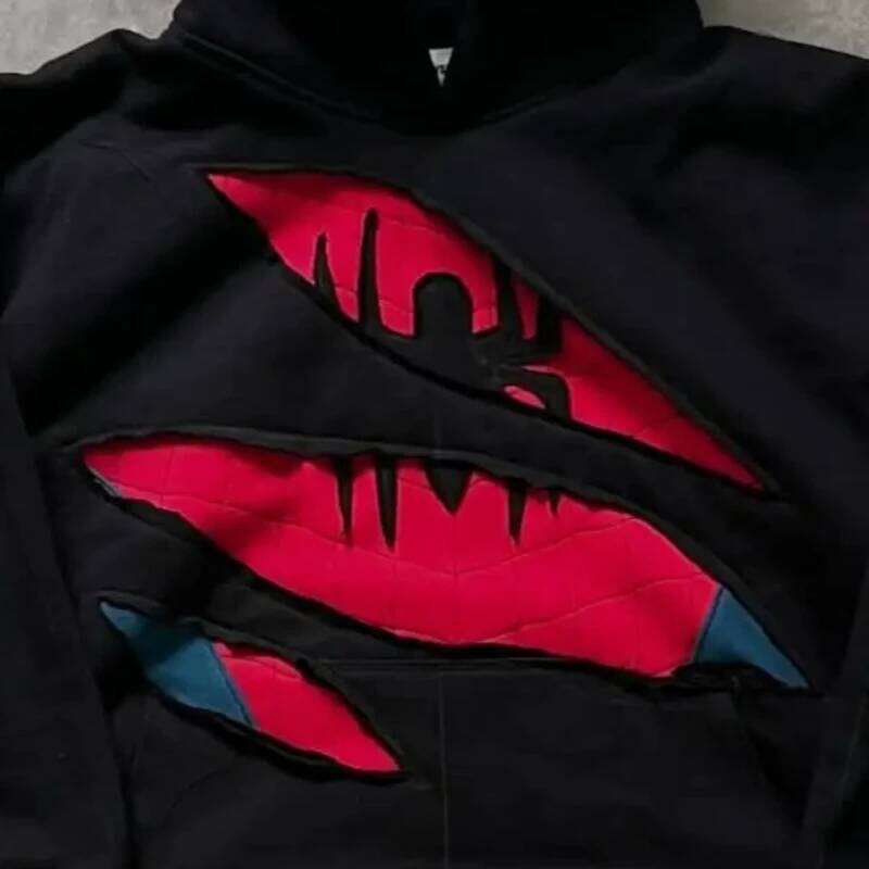 Mens Hoodie American Retro Spider Patchwork Zip Up Sweatshirt Harajuku Unisex Oversized Loose Fit Gothic Y2K Streetwear Fashion W260626 - view 6