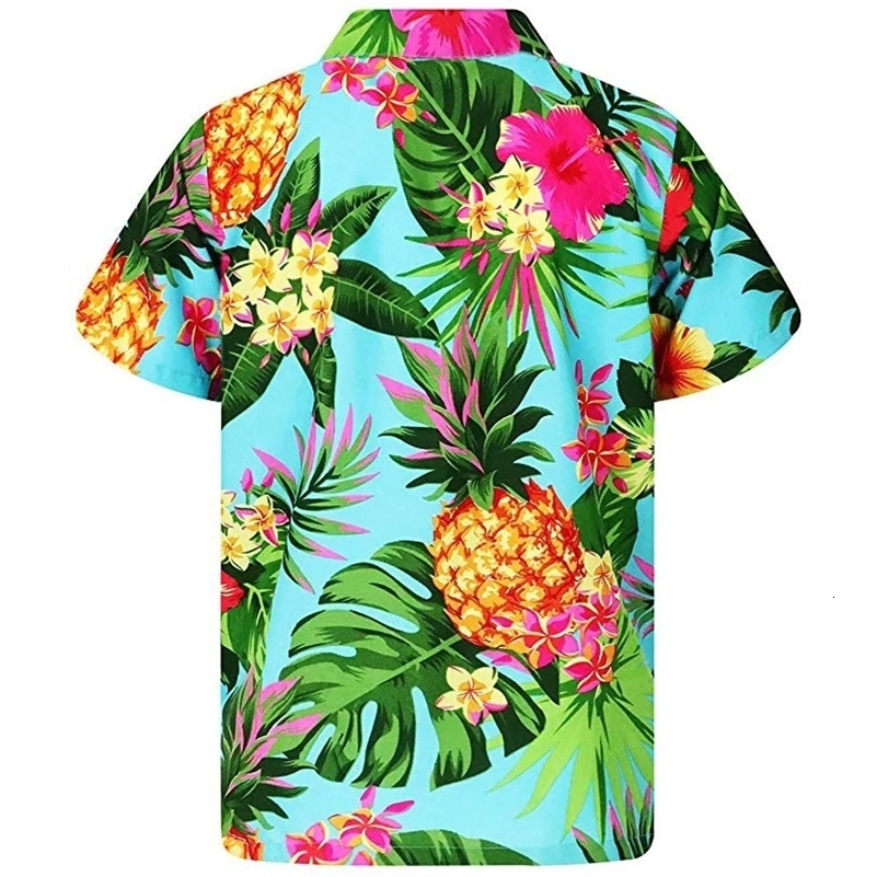 Funky Women Hawaiian Shirt Frontpocket Leaves Flowers Pineapple Print Womens Tops and Blouses Summer Female Top 260616 - view 5