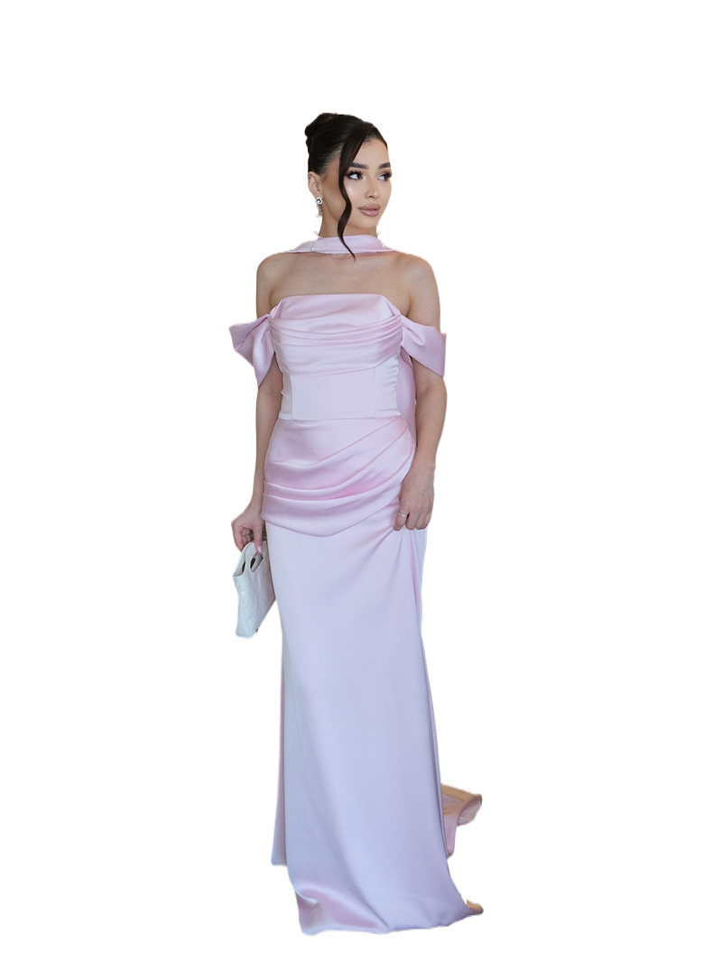 Summer Satin Backless Floor Length Dresses For Women Elegant Tie Low Back Ruched Cocktail Dress SF059 - view 3