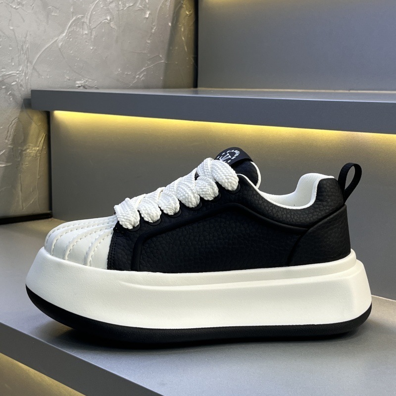 Men Shell Toe Platform Sneakers Thick Chunky Sole Skate Shoes Wide Thick Laces Color Block Leather Casual Walking Shoes Streetwear Footwear - view 4