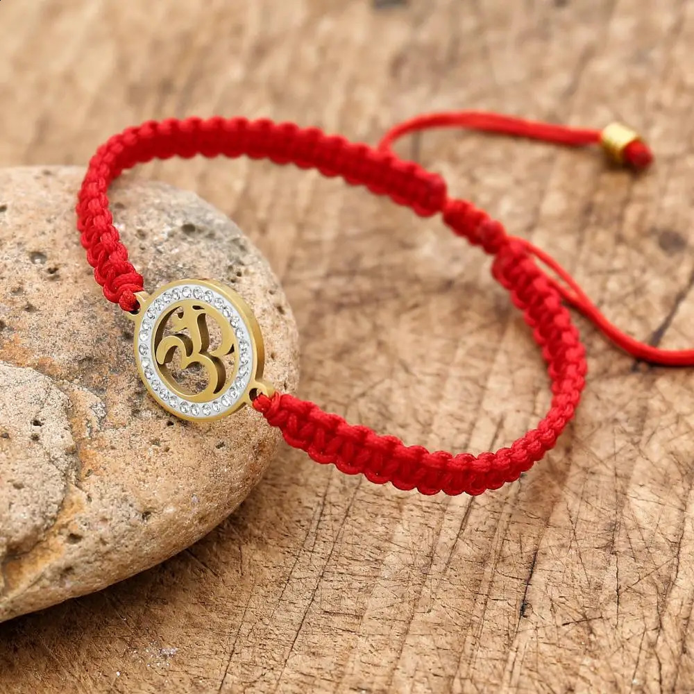 Handmade Red Rope Knots Pave Zircon OM Braided Bracelet Buddhist Lucky Charm Bracelets Bangles For Women Men Gift 260617
