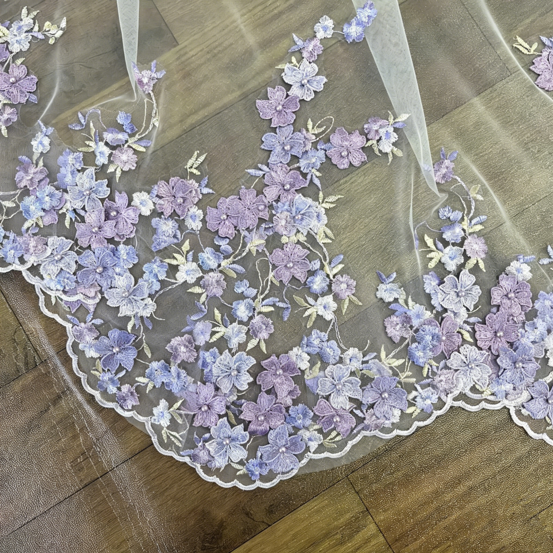 Gorgeous Bridal Wedding Veils With Comb 3D Appliques Long Cathedral One Layer Accessories For Brides Customized - view 3