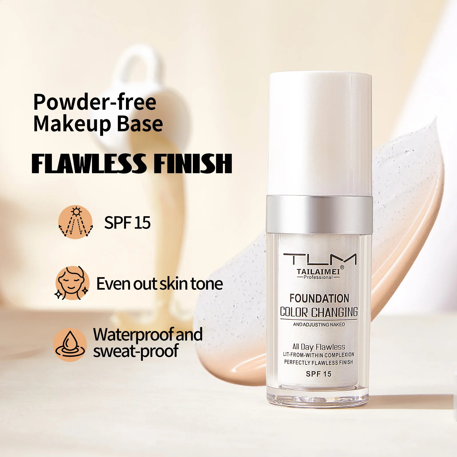 TLM Liquid Foundation Color Changing Concealer Waterproof Natural Brighten Skin Tone Face Cosmetics Makeup for Women Men 30ml 260625 - view 4