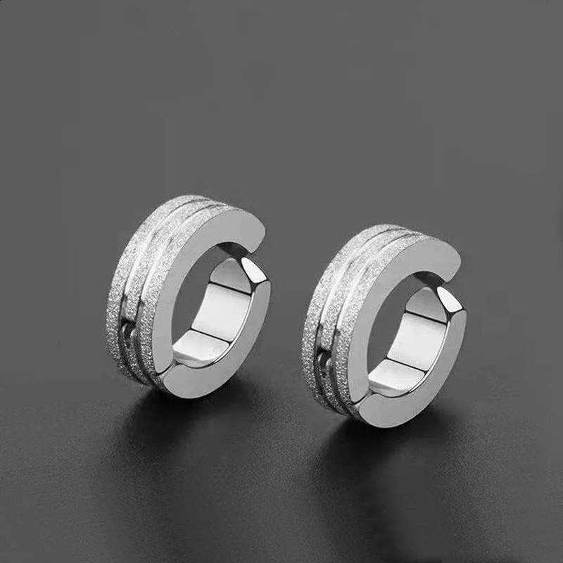 2pcs Non Piercing Frosted Scrub Groove Ear Clip Stainless Steel Small Circle Hoop Earrings for Women Men Punk Jewelry 260623 - view 5