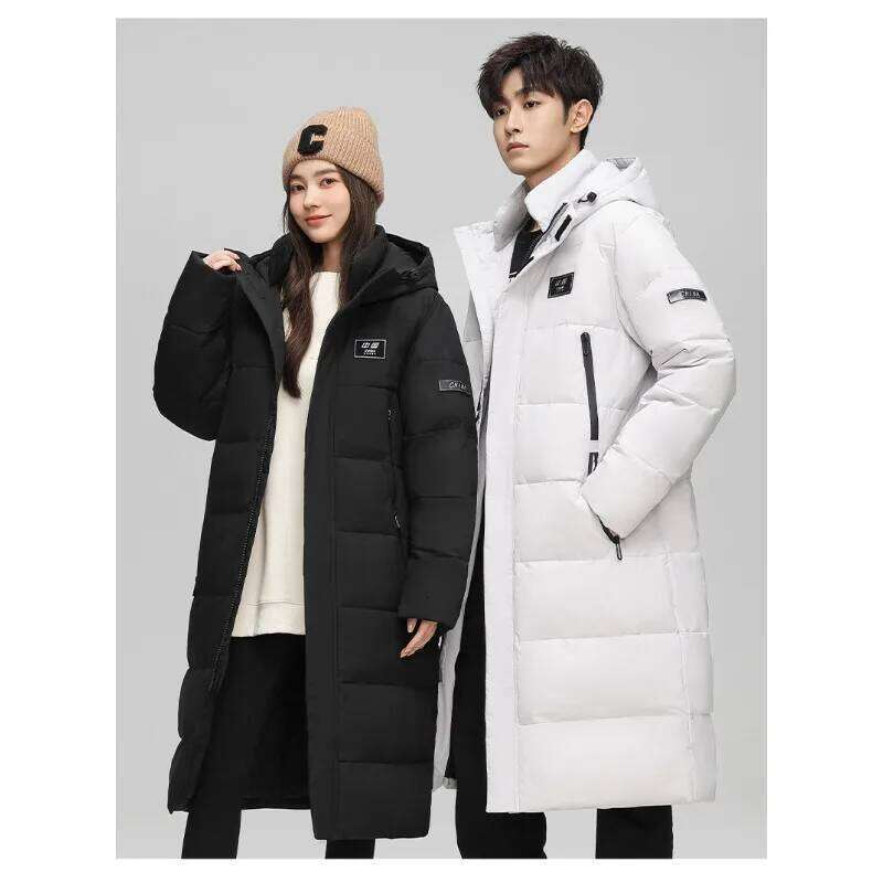 Fashionable White Duck Down Suitable Both Men Women in Winter Long Knee-length Cotton-padded Jackets with Thick Hooded W260626 - view 6