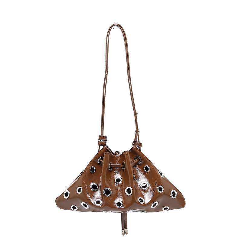 Metallic Handbag Rivet Single Shoulder Small Body Hollow Eyelet Drawstring Bucket Women's Bag Wholesale - view 6