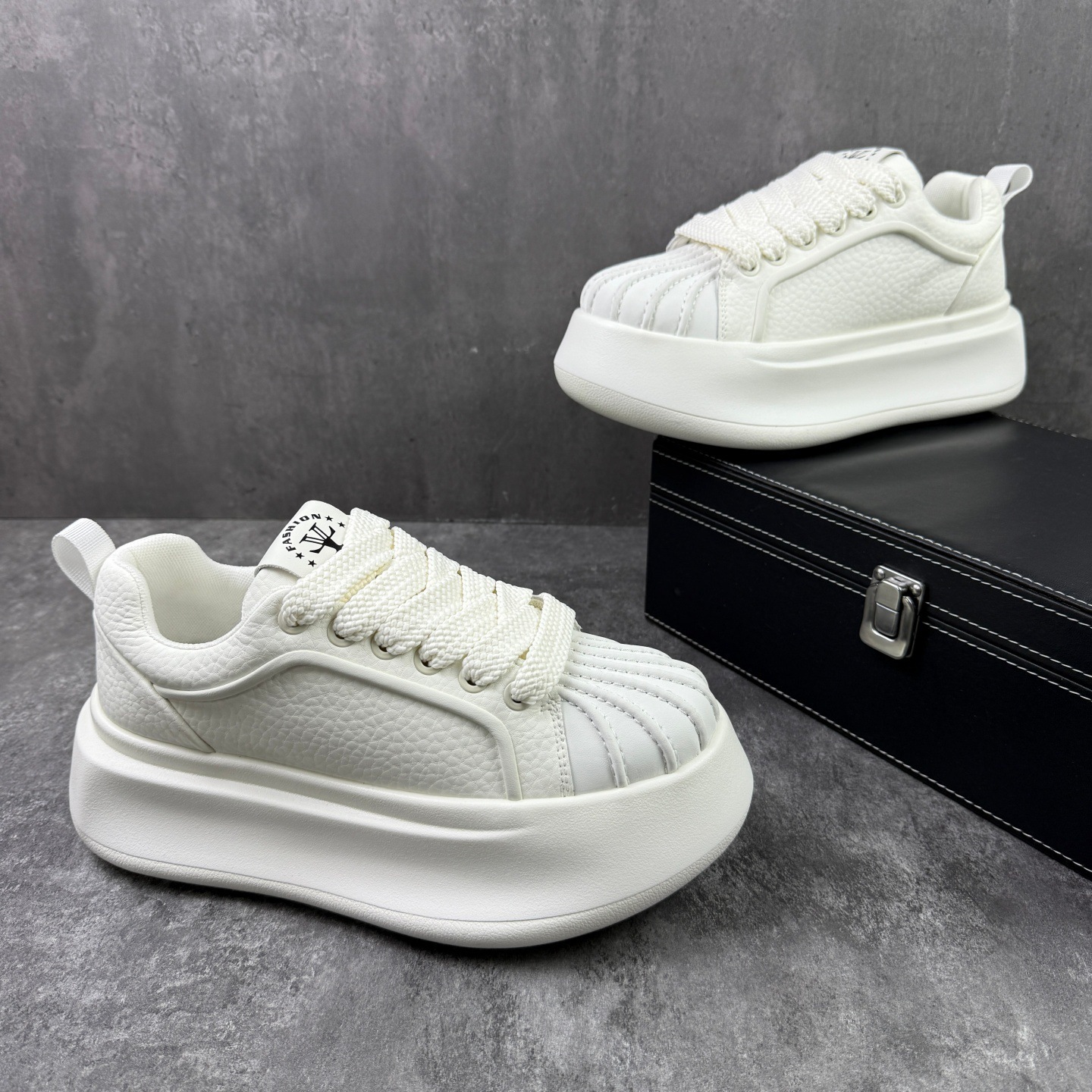 Thick-soled men's autumn new model, shell toe leather sports casual sneakers, low-top white shoes - view 5