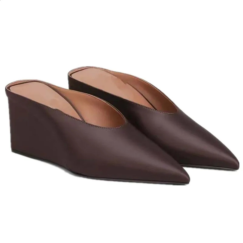 2026 Women Summer Pointed Toe Wedges Sandals for Womans Shallow Flip Flops Thick Bottom Slip-On High Heeled Shoes Ladies Pumps 260626