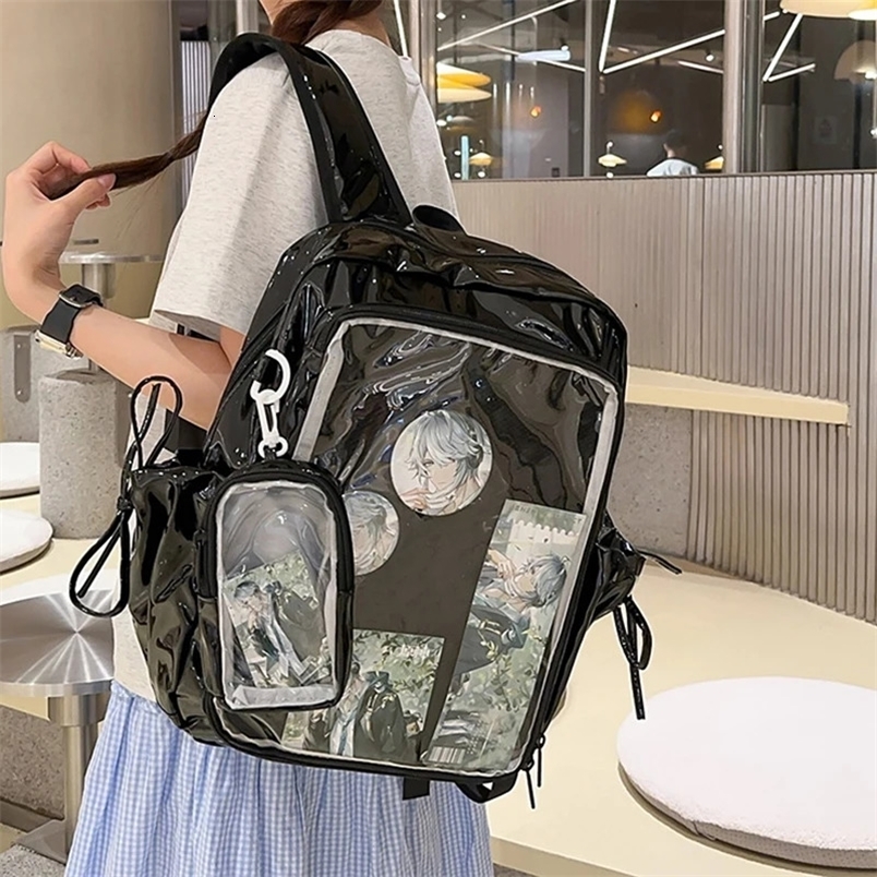 Large Capacity PU Students DIY Anime Badge Ulzzang Ita Bags Y2K Aesthetic Women Backpacks Individuality Mochilas Para Mujer y260615 - view 1