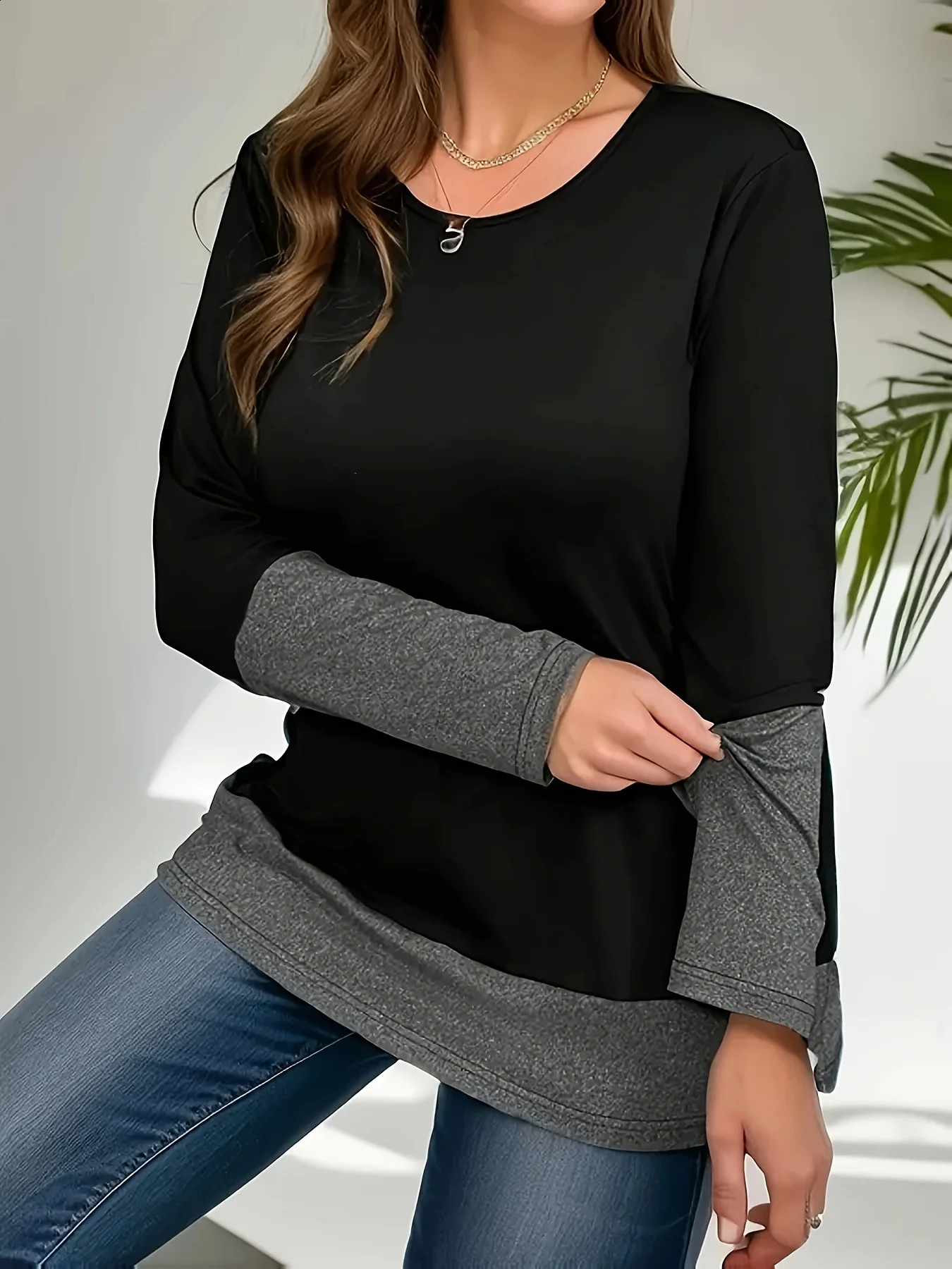 Plus Size Elegant Casual Woman T-Shirt Fashion Loose T-Shirt Woman Temperament Long sleeve T-Shirt Holiday Weekend 260626