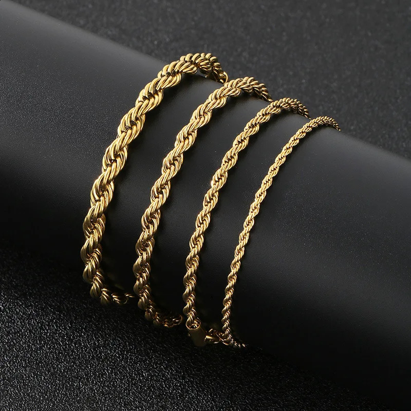 Men Stainless Steel Rope Chain Bracelet for Women Hand Bangle GoldSilver Color Foot Ankle Anklet Jewelry Accessories DIY Gift 260617 - view 7