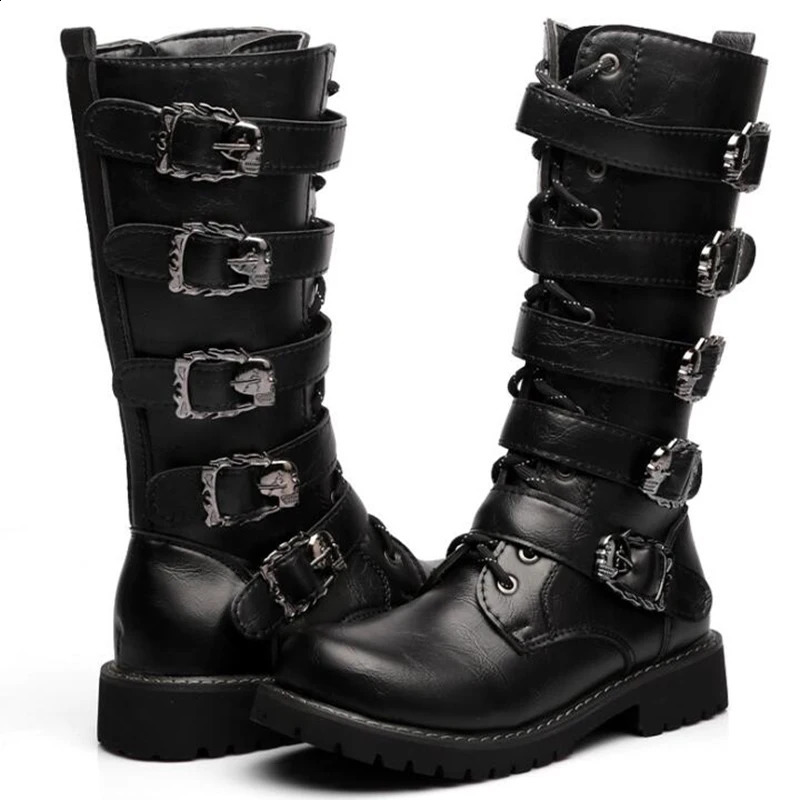 Winter Men Motorcycle Boots Fashion Mid-Calf Punk Rock Punk Shoes Mens PU Leather Black High top Casual Boot Man 260626 - view 3