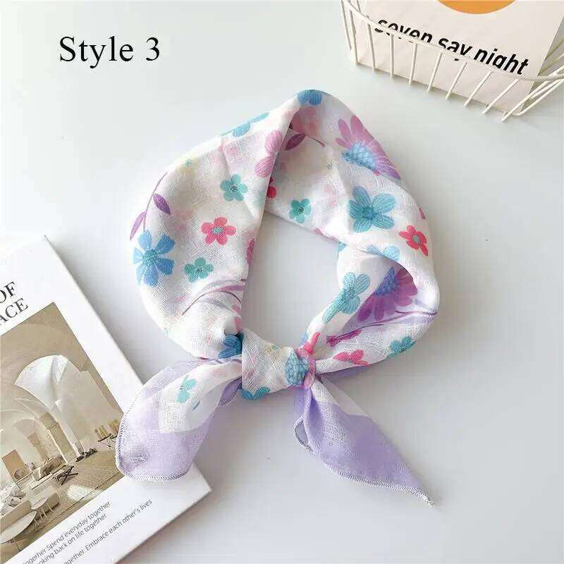 Cotton Linen Floral Small Square Spring And Summer Fashion Women's Headscarf Bandana 58*58cm Handkerchief Decorative Scarf 26Y06226 - view 5