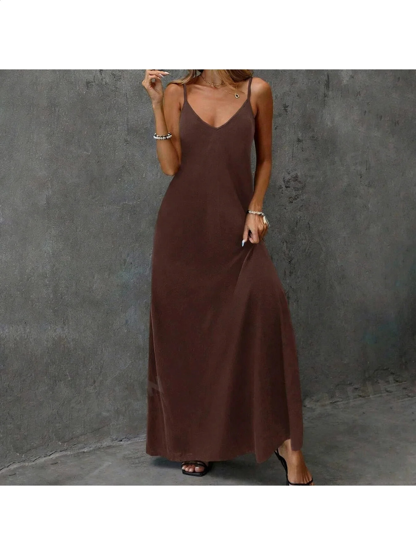 2026 casual and elegant womens clothing loose solid color backless camisole Vneck sleeveless dress long skirt 260625 - view 6
