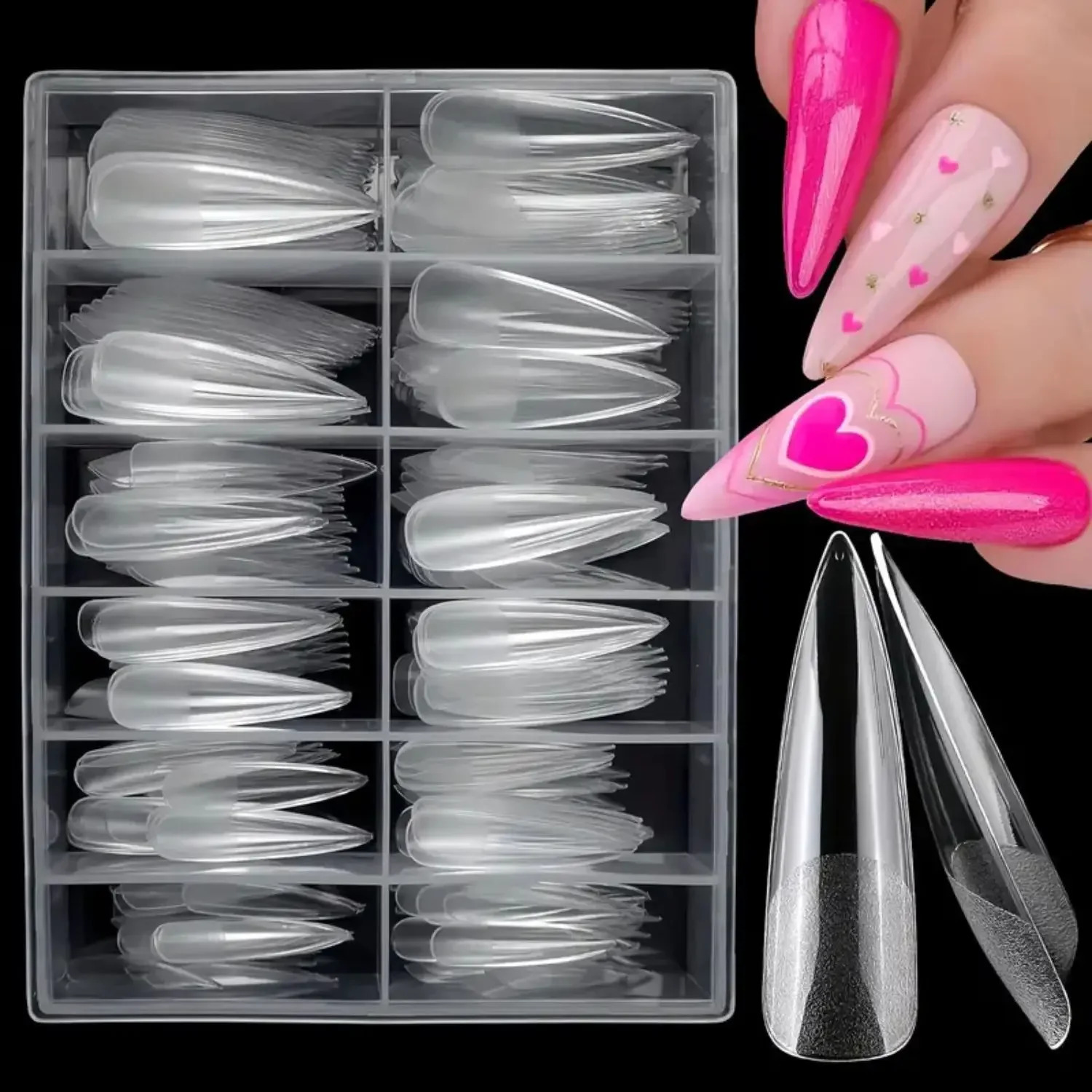 240Pcs XL Stiletto Nail Tips Clear Fake Nails Long Stiletto Nail Full Cover Artificial Fingernail Extension Tool 260626