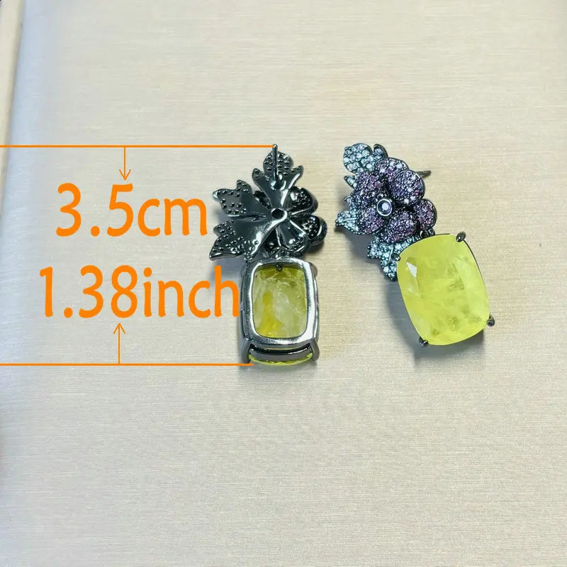 Bilincolor Red Flower and Yellow Cubic Zirconia Dangling Earring for Women 260625 - view 3