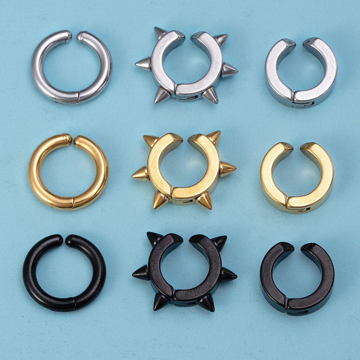 1pc Spike Round Stainless Steel Ear Hoops for Women Men NonPiercing Earrings Punk Clip Cuffs Fashion Earring Jewelry 260623 - view 1