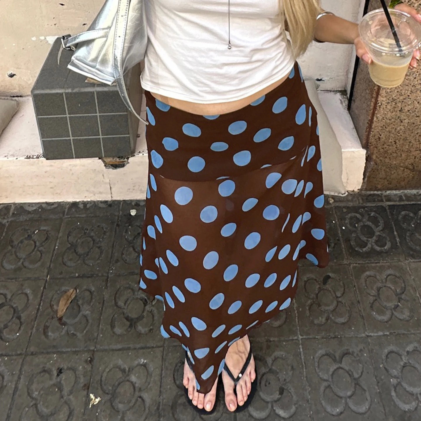 SUCHCUTE Elegant Polka Dot Print Asymmetrical Skirt Womens LowWaisted Vacation Y2K Summer Beachwear Streetwear Casual 260626 - view 3