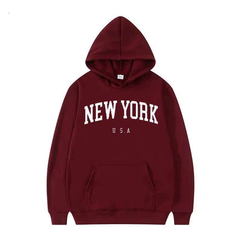 Men Women New York U.S.A City Hoodies Fashion Letter Printed Graphic Sweatshirts Loose Casual Harajuku Hooded Pullover Sportwear W260626