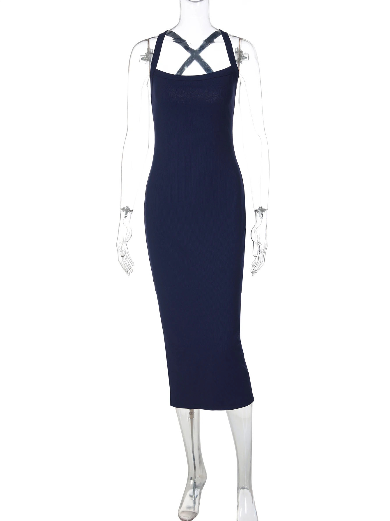 Hugcitar Halter Ribbed Solid Sleeveless Backless Sexy Slim Slit Midi Dress Spring Summer Fashion Clothes Birthday Party Festival 260613 - view 7