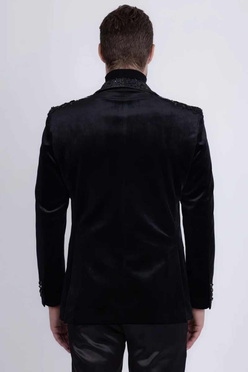 Gentleman Wedding Tuxedos Beaded Shawl Lapel 2 Piece Set Men Suit Fashion Velvet Jacket Pants Groom Evening Prom Blazers Customized - view 5