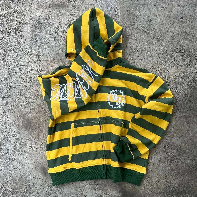 Y2K Street Kid Zip Up Hoodie Stripe Rivet Embroidery Pattern Sweatshirt New Men Hip Hop Fashion Streetwear Unisex Boxy Clothing W260626 - view 4