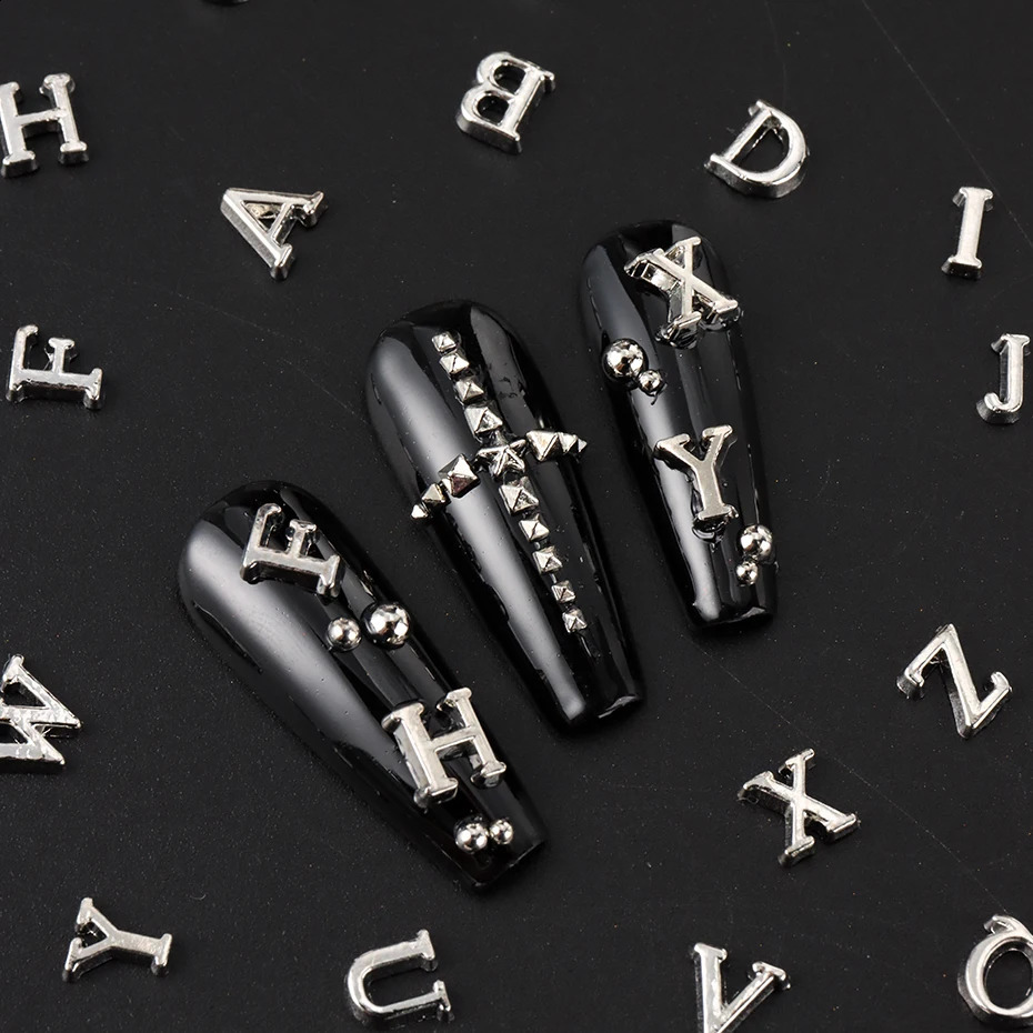 Sparkling letter bead Nail Charm - Slivery Alloy Alphabet Number Nail Art Accessories for Women Y2K Sparkling Rhinestone Charm 260623 - view 5