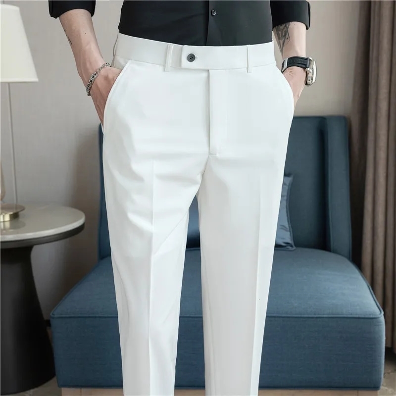 2025 Summer Thin White Elastic Nine Cent Suit Pants for Mengray Blue Fourside Comfortable Drape Mens Casual Trousers y260618