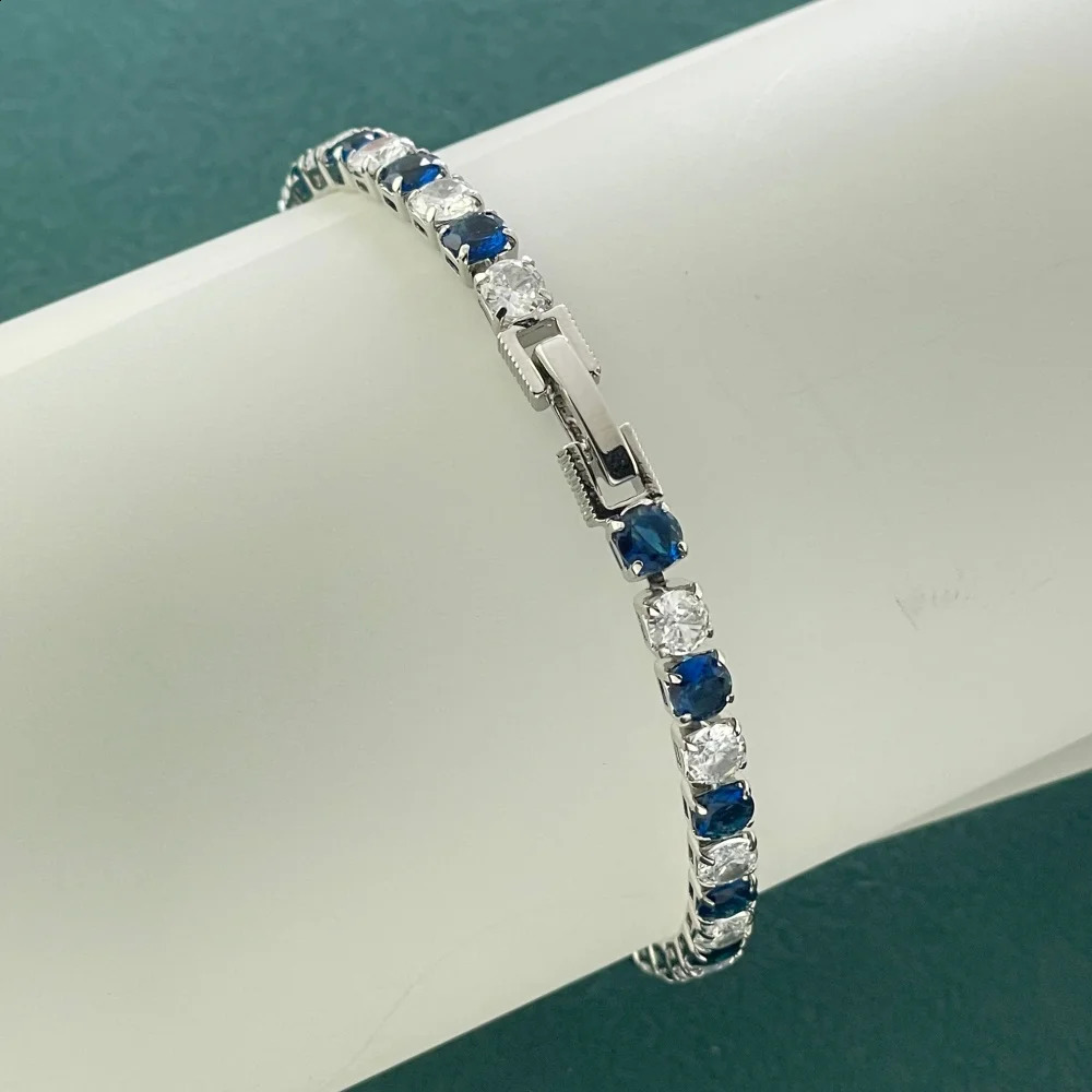 925 Sterling Silver Blue and White Zircon Tennis Bracelet Womens Elegant Wedding Jewelry Gifts Suitable for Party Wear 260626 - view 3