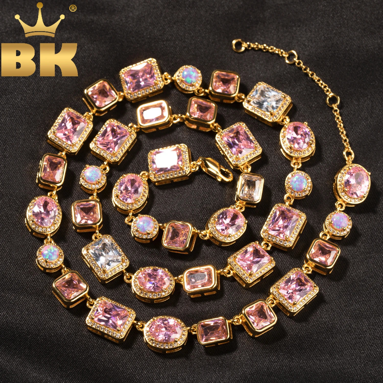 TBTK 10mm Gradient Purple Pink Gem Opal Necklace Iced Out AA Cubic Zirconia Bracelet For Men Women Hiphop Jewelry260603