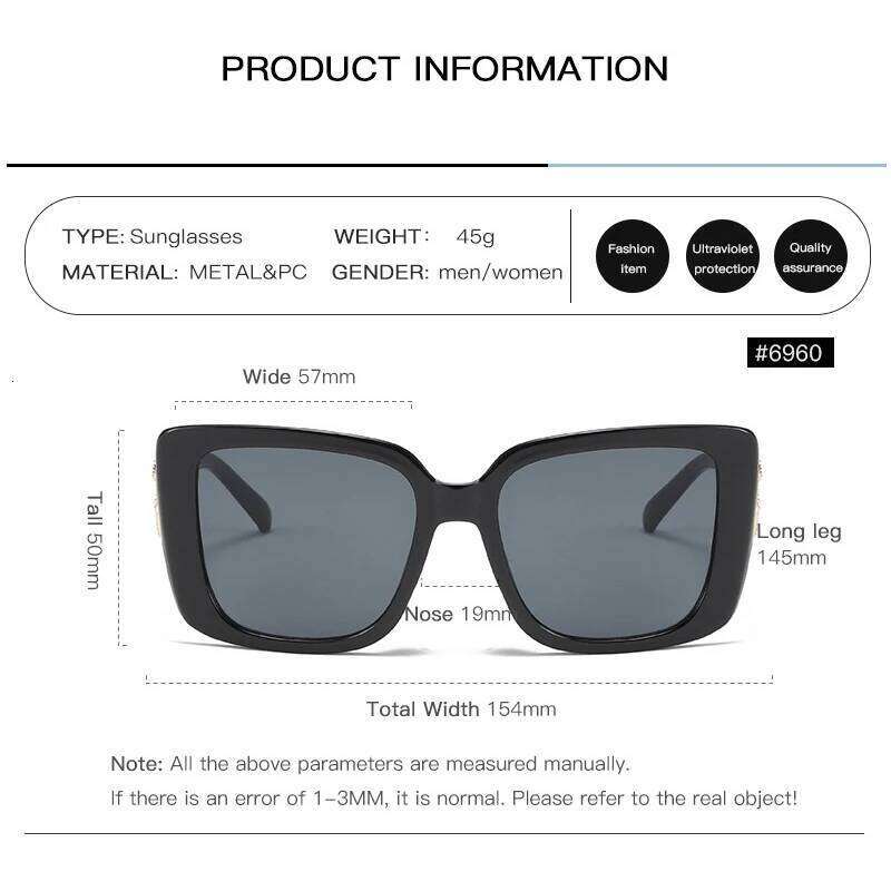 Square VS Sunglasses For Men Women Brand Design Fashion Driving UV400 Black Sun Glasses Retro Luxury Male Female Eyewear 2026 26Y0626 - view 7