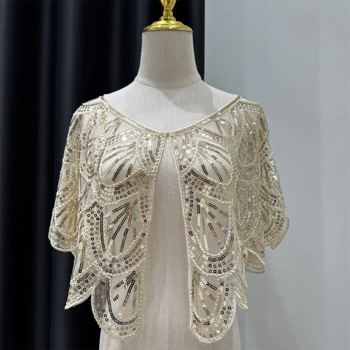 1920s Beaded Sequin Flapper Shawl Elegant Retro Lace Cape Wedding Evening Dress Outerwear Shawl 9 Colors 260625 - view 5