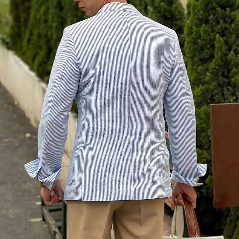 Men's Striped Seersucker Suit Jacket Summer Lightweight Casual Blazer Wedding Business Event Formal Occasions 26L0626