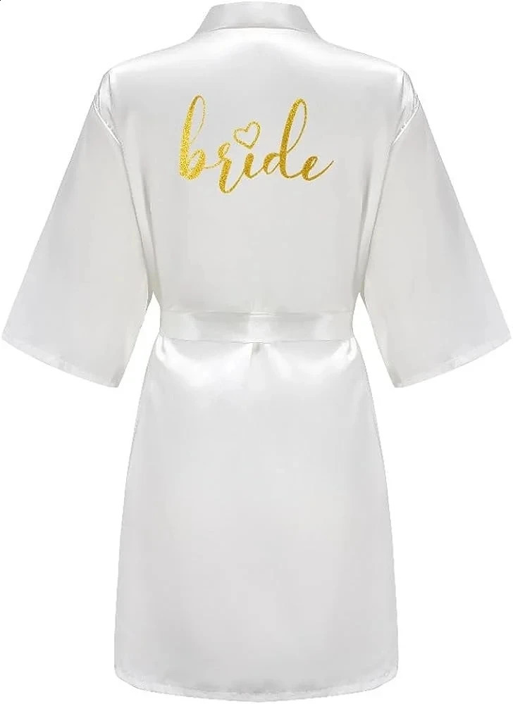 Wedding Party Team Bride Robe Kimono Satin Pajamas Bridesmaid Bathrobe Gold Letter SP093260622 - view 5