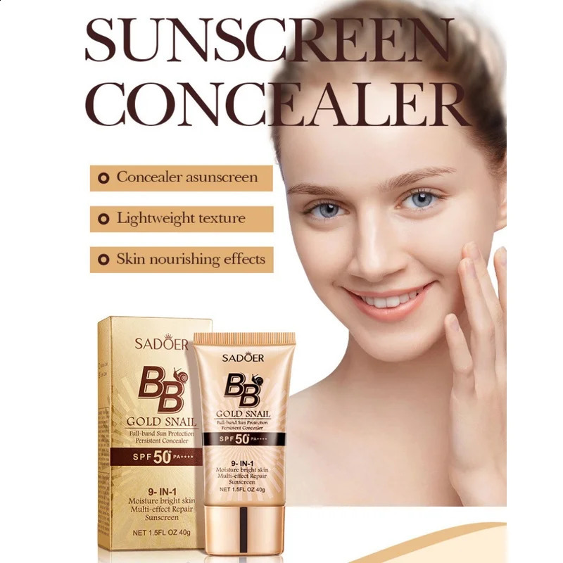 SADOER Gold Snail Sunscreen BB Cream Foundation Concealer Moisturizing Isolation Cream SPF50PA 40g 260625 - view 7